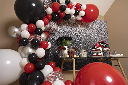 115pcs Red Black and White Balloon Arch Kit for Red and Black Birthday Party Decorations – Red and Black Balloons for White Black and Red Balloon Garland Kit – Graduation Black and Red Balloons
