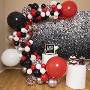 115pcs Red Black and White Balloon Arch Kit for Red and Black Birthday Party Decorations – Red and Black Balloons for White Black and Red Balloon Garland Kit – Graduation Black and Red Balloons