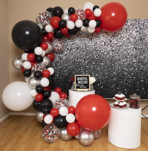 115pcs Red Black and White Balloon Arch Kit for Red and Black Birthday Party Decorations – Red and Black Balloons for White Black and Red Balloon Garland Kit – Graduation Black and Red Balloons