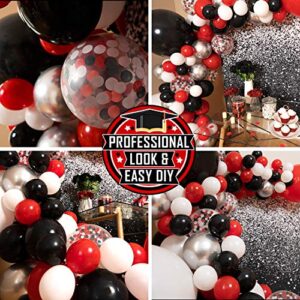 115pcs Red Black and White Balloon Arch Kit for Red and Black Birthday Party Decorations – Red and Black Balloons for White Black and Red Balloon Garland Kit – Graduation Black and Red Balloons