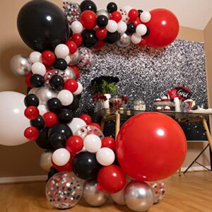 115pcs Red Black and White Balloon Arch Kit for Red and Black Birthday Party Decorations – Red and Black Balloons for White Black and Red Balloon Garland Kit – Graduation Black and Red Balloons