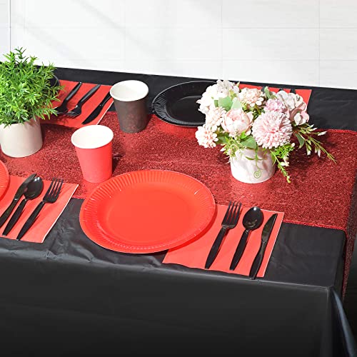 122 pcs red and black plates and napkins party supplies black and red tableware set disposable paper plates napkins cups cutlery spoons tablecloth for red birthday plates table decors