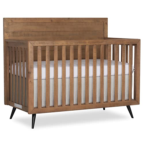 Evolur Stilnovo Mid Century 4-in-1 Convertible Crib in Sugarcane, Greenguard Gold Certified, 3 Mattress Height Settings, Modern Nursery, Wooden Furniture