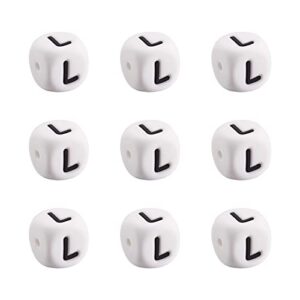crafans 100pcs 12mm silicone cube letter beads white english alphabet letter l vowel loose spacer beads initial cube dice beads for jewelry making