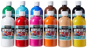 sargent art acrylic paint, set of 12 colors pieces of 16 fl oz bottles, non-fading, rich vivid pigments, brilliant matte finish, fast dry formula, non-toxic