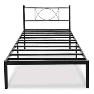 haageep twin bed frame with headboard storage no box spring needed metal platform single size bedframe foundation 14 inch high