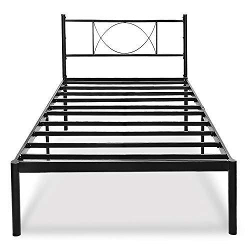 HAAGEEP Twin Bed Frame with Headboard Storage No Box Spring Needed Metal Platform Single Size Bedframe Foundation 14 Inch High