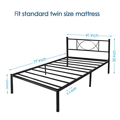 HAAGEEP Twin Bed Frame with Headboard Storage No Box Spring Needed Metal Platform Single Size Bedframe Foundation 14 Inch High