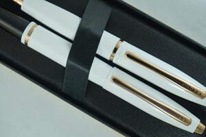 cross limited collection pearlescent white lightening medalist with 23kt rose gold appointments and cross signature mid band calaise medium nib fountain pen and ballpoint with 6 cartridges