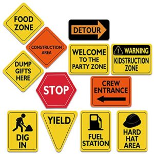 wernnsai construction zone party decorations - 12 pcs size 8” traffic sign cutouts for boys kids birthday party construction theme party supplies