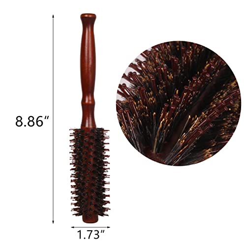 LFDecor Boar Bristle Round Styling Hair Brush，Wooden handle curling comb for Women and Men - Blow Dryer & Curling Roll Hairbrush Brown