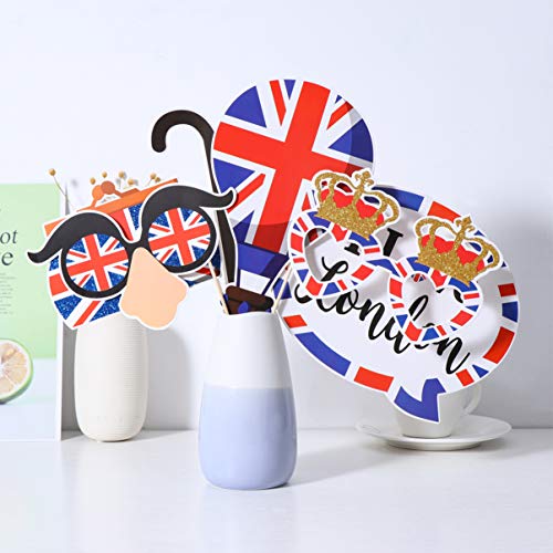 Amosfun British Photo Booth Props Funny British Party Props UK England Selfie Props for British London National Day Party Decorations,Pack of 20