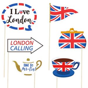 Amosfun British Photo Booth Props Funny British Party Props UK England Selfie Props for British London National Day Party Decorations,Pack of 20