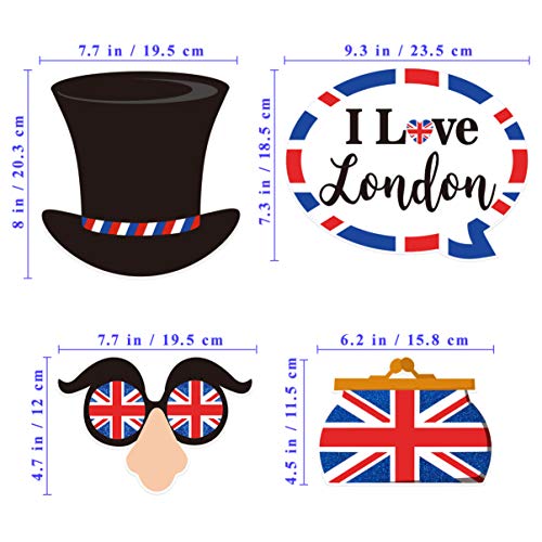 Amosfun British Photo Booth Props Funny British Party Props UK England Selfie Props for British London National Day Party Decorations,Pack of 20