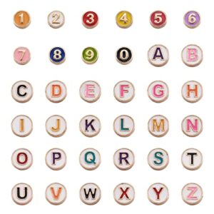 pandahall 72pcs alloy enamel letter beads mixed color flat round number 0-9 & alphabet letter a-z beads loose spacers for jewelry making, hole: 1.4-1.5mm