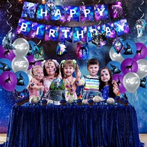 Wolf Party Decorations Galaxy Wolf Birthday Party Supplies Girl Boy Wolf Themed Decorations for Birthday Party, Wolf Party Balloons, Banner, Hanging Swirls, Cake Cupcake Toppers and Tattoos