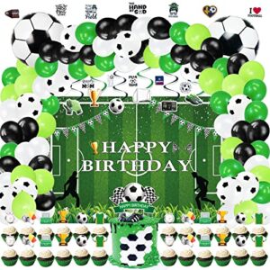 soccer birthday party decorations, 178 pcs soccer ball theme party supplies for boys baby - banner, cake, and cupcake toppers, balloons. hanging swirl, backdrop, soccer stickers