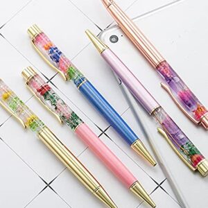 Gullor 5 Pieces Liquid Floral Ballpoint Pens for Gift, Fancy Metal Unique Flower Set for Desk Accessories, Rose gold