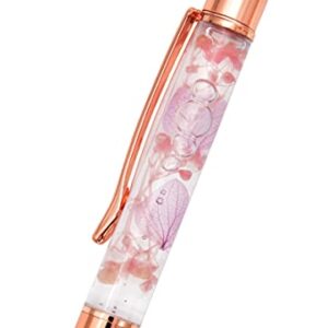 Gullor 5 Pieces Liquid Floral Ballpoint Pens for Gift, Fancy Metal Unique Flower Set for Desk Accessories, Rose gold