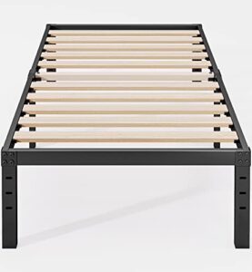 breezehome twin size bed frame with wide wood slats / 14 inch high heavy duty meta mattress foundation/noise-free platform/no box spring needed/easy assembly
