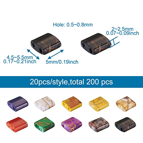 200Pcs Glass Seed Beads Rectangle Tila Beads 5mm 10 Colors 2 Hole Vintage Tile Square Loose Spacer Beads Charms Flat Back Cabochons for Jewelry Making