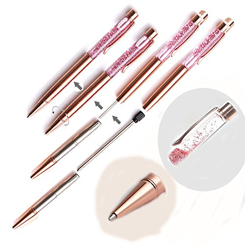 Ballpoint Pens,Rose Gold Metal Pen Refills Bling Glitter Sand glass Advertisement Pen Black Ink for Office Supplies