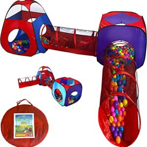 Playz 4pc Pop Up Children Play Tent w/ 2 Crawl Tunnel & 2 Tents - Kids Tents for Boys, Girls, Babies & Toddlers for Indoor & Outdoor - Large Children Playhouse Ball Pit w/Storage Case
