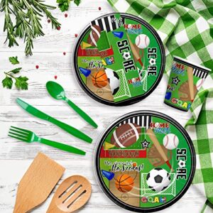 Xigejob Sports Theme Birthday Party Supplies Tableware, Sports Party Decorations, Plates, Cups, Napkins, Tablecloth, Cutlery, Straws, Soccer Basketball Baseball Football Theme Dinnerware | Serve 24