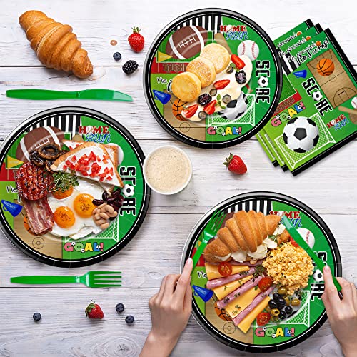 Xigejob Sports Theme Birthday Party Supplies Tableware, Sports Party Decorations, Plates, Cups, Napkins, Tablecloth, Cutlery, Straws, Soccer Basketball Baseball Football Theme Dinnerware | Serve 24