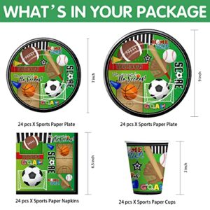 Xigejob Sports Theme Birthday Party Supplies Tableware, Sports Party Decorations, Plates, Cups, Napkins, Tablecloth, Cutlery, Straws, Soccer Basketball Baseball Football Theme Dinnerware | Serve 24