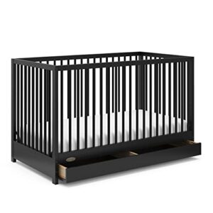 graco teddi 5-in-1 convertible crib with drawer (black) – greenguard gold certified, crib with drawer combo, full-size nursery storage drawer, converts to toddler bed, daybed and full-size bed