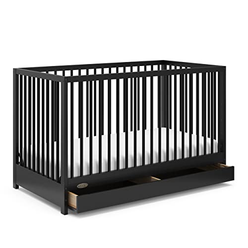 Graco Teddi 5-in-1 Convertible Crib with Drawer (Black) – GREENGUARD Gold Certified, Crib with Drawer Combo, Full-Size Nursery Storage Drawer, Converts to Toddler Bed, Daybed and Full-Size Bed