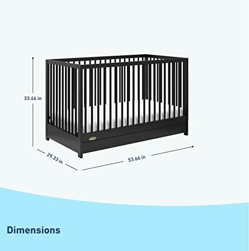 Graco Teddi 5-in-1 Convertible Crib with Drawer (Black) – GREENGUARD Gold Certified, Crib with Drawer Combo, Full-Size Nursery Storage Drawer, Converts to Toddler Bed, Daybed and Full-Size Bed