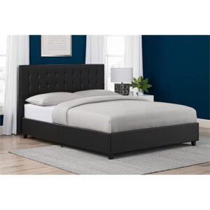 DHP Emily Upholstered Platform Bed with Modern Vertical Tufted Headboard, No Box Spring Needed, Queen, Black Faux Leather