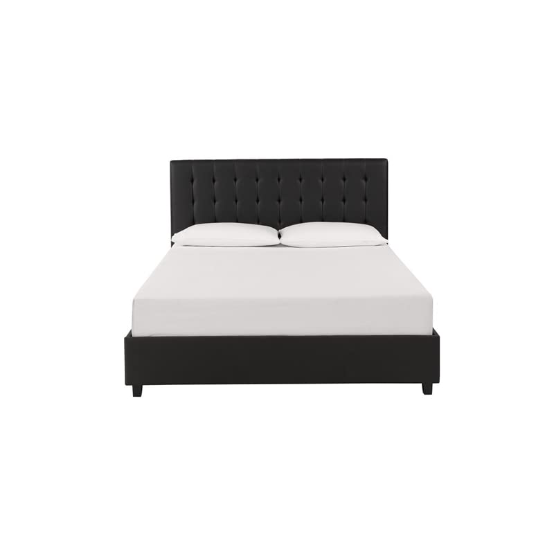 DHP Emily Upholstered Platform Bed with Modern Vertical Tufted Headboard, No Box Spring Needed, Queen, Black Faux Leather