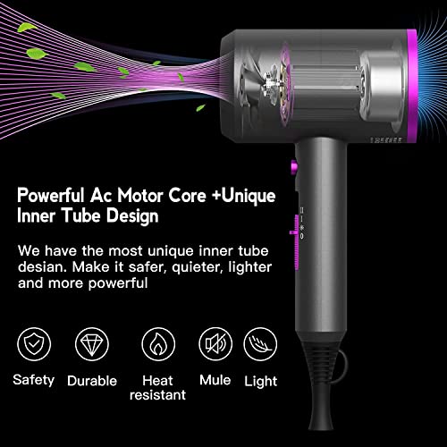 Professional Ionic Salon Hair Dryer, Slopehill Powerful 1800W Fast Dry Low Noise Blow Dryer with 2 Concentrator Nozzle 1 Diffuser Attachments for Home Salon Travel
