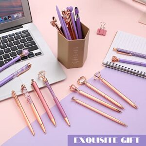 Yingzhao 20 Pcs Ballpoint Pens Set Metal Crystal Diamond Pen Liquid Sand Glitter Pen Pretty Cute Pens for Journaling Black Ink Retractable Fancy Pens Gifts for Women School Wedding (Purple, Rose Gold)