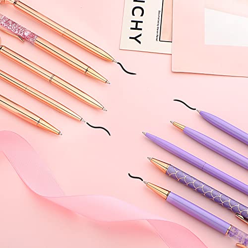 Yingzhao 20 Pcs Ballpoint Pens Set Metal Crystal Diamond Pen Liquid Sand Glitter Pen Pretty Cute Pens for Journaling Black Ink Retractable Fancy Pens Gifts for Women School Wedding (Purple, Rose Gold)