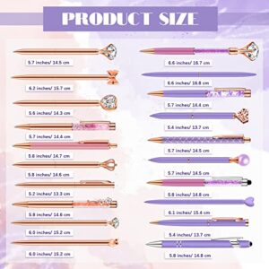 Yingzhao 20 Pcs Ballpoint Pens Set Metal Crystal Diamond Pen Liquid Sand Glitter Pen Pretty Cute Pens for Journaling Black Ink Retractable Fancy Pens Gifts for Women School Wedding (Purple, Rose Gold)