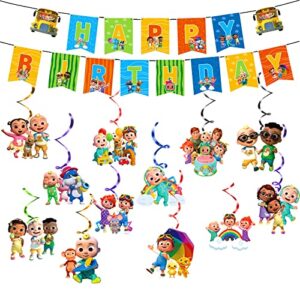 jj birthday decorations supplies 1* happy birthday banners 12*cartoon coco jj melon hanging swirls ceiling ribbons party decorations,kids boys and girls for birthday party supplies happy theme decor