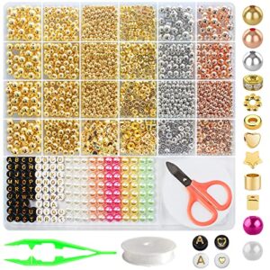redtwo 2400pcs gold beads for jewelry making, spacer beads set with gold letter beads and elastic strings, bracelet making kit for girls 8-12 gifts