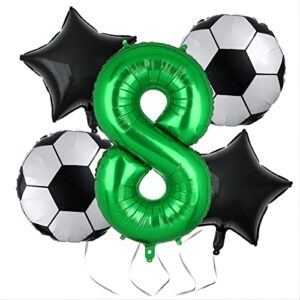 Soccer Balloons 8th Birthday Decoration for Boys, Soccer Birthday Party Supplies Qatar 2022 World Cup Party Decoration Balloons Foil Mylar Green Sports Theme Party Supplies Decor