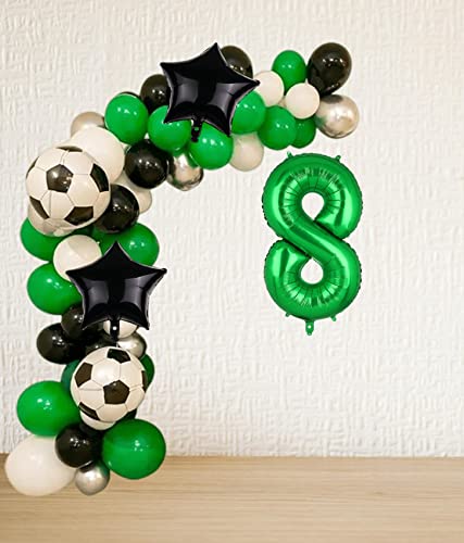 Soccer Balloons 8th Birthday Decoration for Boys, Soccer Birthday Party Supplies Qatar 2022 World Cup Party Decoration Balloons Foil Mylar Green Sports Theme Party Supplies Decor