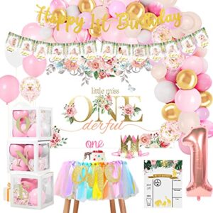 pycalow first birthday decorations girl - 1st birthday girl decorations include balloon garland arch, box, backdrop, hat, banner, high chair banner, poster, topper, baby girl 1st birthday decorations