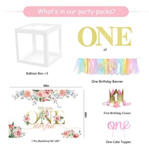 PYCALOW First Birthday Decorations Girl - 1st Birthday Girl Decorations Include Balloon Garland Arch, Box, Backdrop, Hat, Banner, High Chair Banner, Poster, Topper, Baby Girl 1st Birthday Decorations