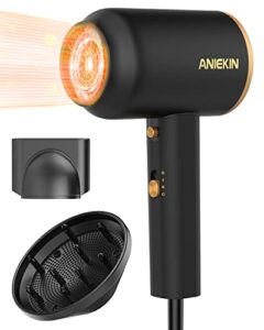 aniekin hair blow dryer 1875w with diffuser, travel ionic hair dryer, constant temperature hair care without damaging hair, black