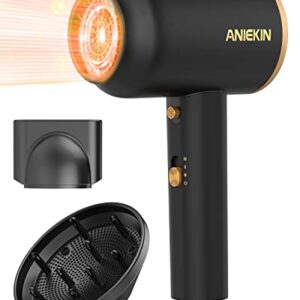 ANIEKIN Hair Blow Dryer 1875W with Diffuser, Travel Ionic Hair Dryer, Constant Temperature Hair Care Without Damaging Hair, Black