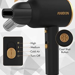 ANIEKIN Hair Blow Dryer 1875W with Diffuser, Travel Ionic Hair Dryer, Constant Temperature Hair Care Without Damaging Hair, Black