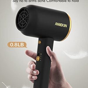 ANIEKIN Hair Blow Dryer 1875W with Diffuser, Travel Ionic Hair Dryer, Constant Temperature Hair Care Without Damaging Hair, Black