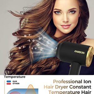 ANIEKIN Hair Blow Dryer 1875W with Diffuser, Travel Ionic Hair Dryer, Constant Temperature Hair Care Without Damaging Hair, Black